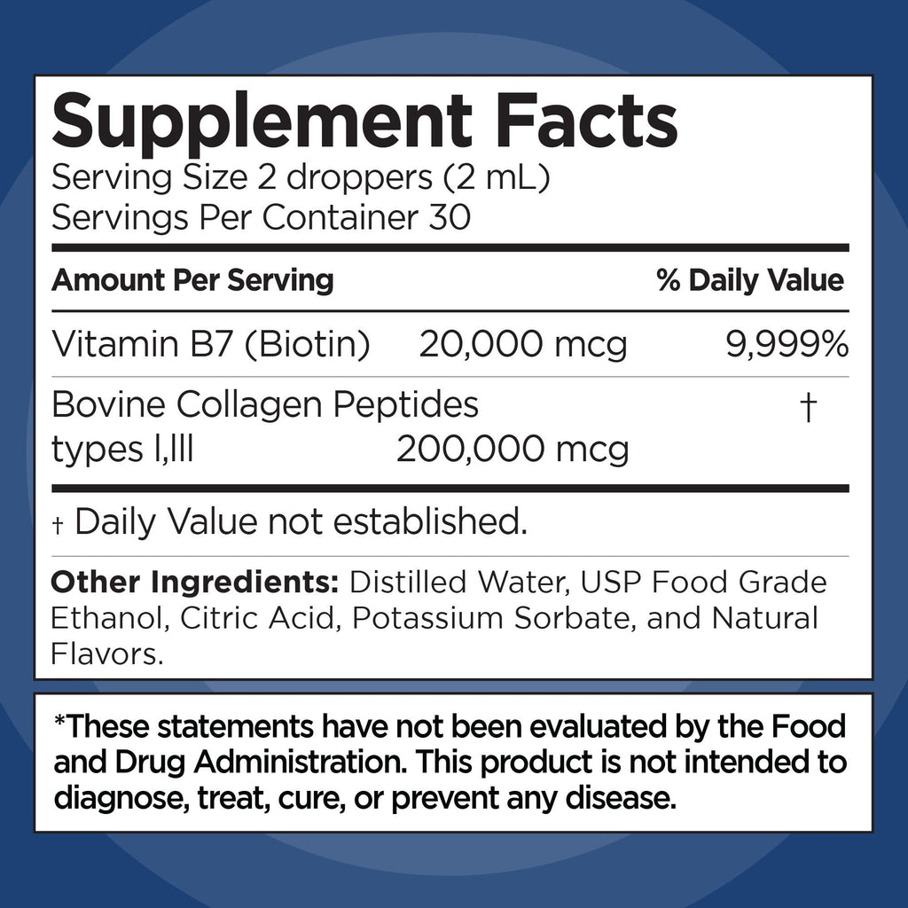 Liquid Collagen and Biotin, 2 Fl. Oz, Ultra-Strength Collagen Peptides for Women, Third-Party Tested Biotin for Hair Growth Women, Nails, and Skin Vitamins B7 Collageno Peptides – Vanilla Flavor