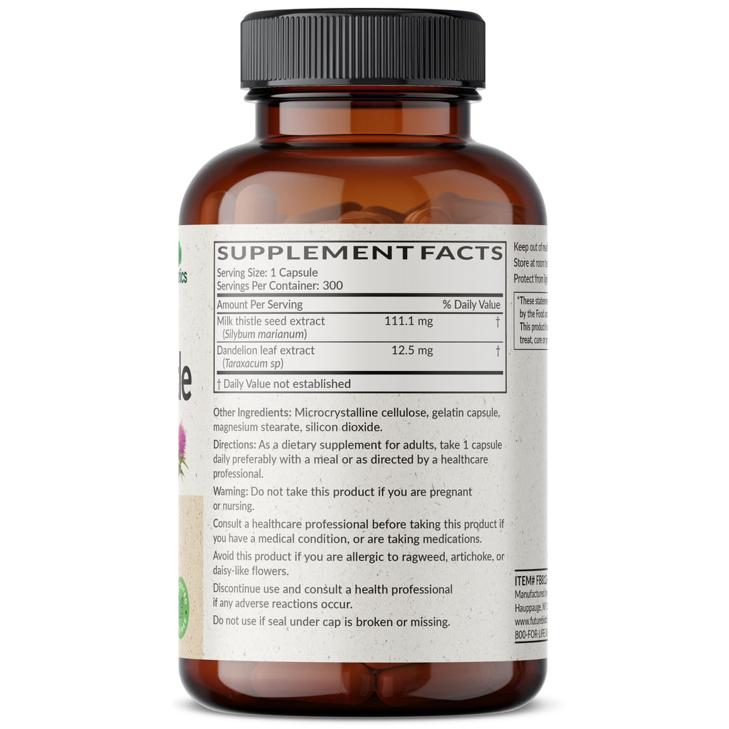 Futurebiotics Milk Thistle Silymarin Marianum & Dandelion Extract Liver Health Support, Antioxidant Support, Detox, 300 Capsules