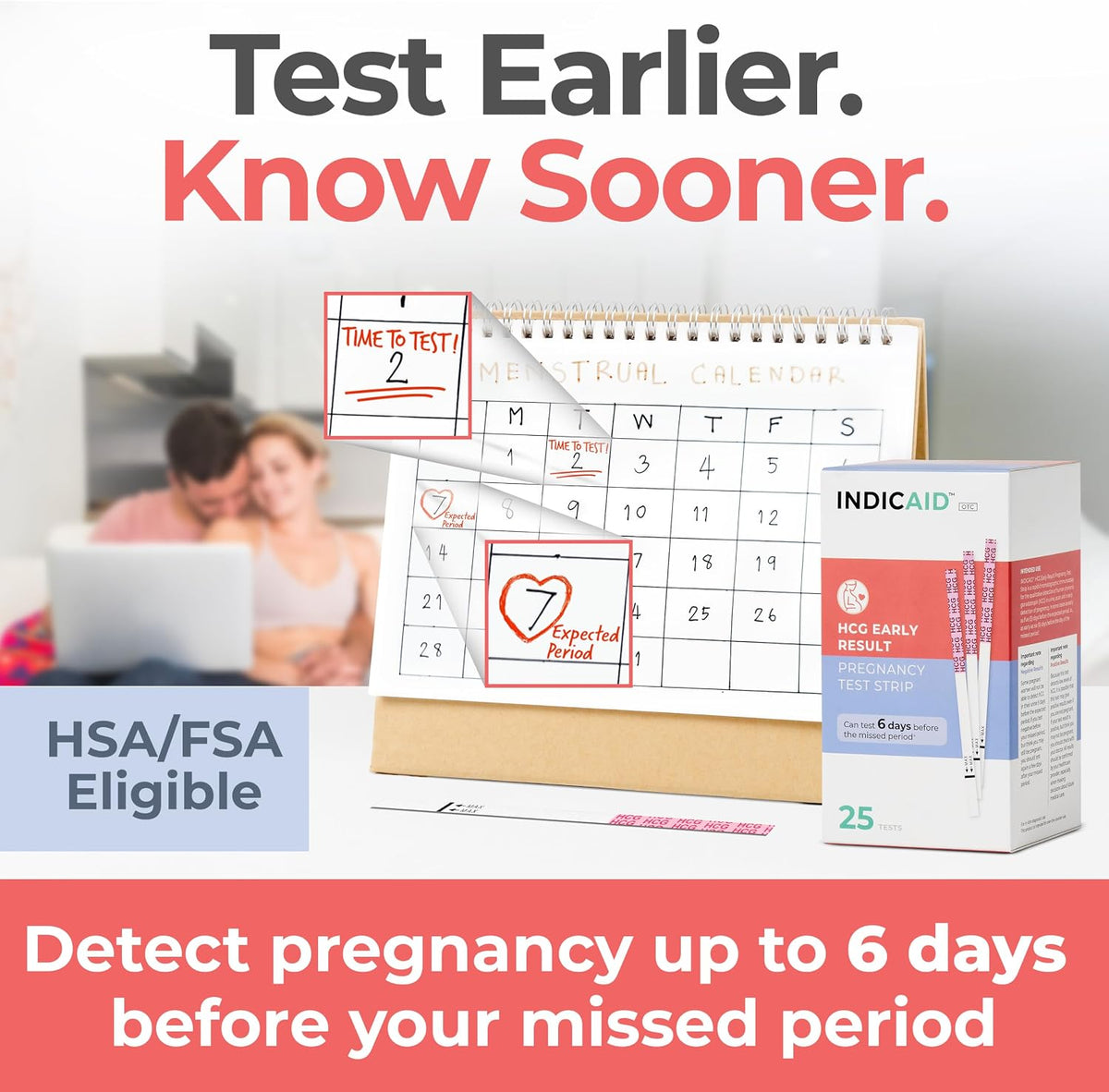 INDICAID 510K Cleared Early Detection Pregnancy Test Strips, High Sensitivity 10mIU to Test 6 Days Before Missing Period, 25 Tests Daily Monitoring of hCG During Pregnancy, Over 99% Accuracy