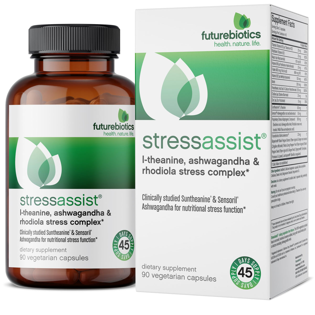 Futurebiotics Stressassist L-theanine Ashwagandha and Rhodiola Rosea Stress Complex - Natural Nutritional Stress Function, 90 Vegetarian Capsules