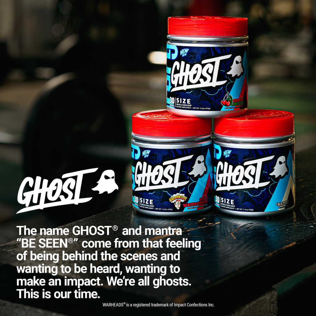 GHOST Size Muscle Builder Dietary Supplement - Cherry Limeade, 30 Servings – Support Muscle Growth & Strength Building for Men & Women - Creatine & Betaine - Free of Sugar & Gluten
