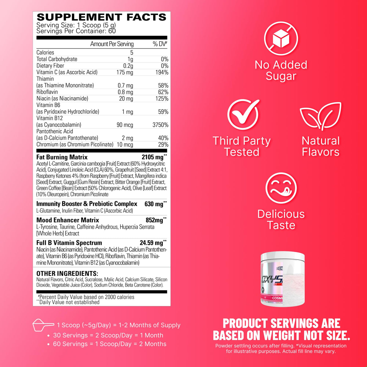 EHP Labs OxyShred Pre Workout Powder - Preworkout Powder with L Glutamine & Acetyl L Carnitine, Energy Boost Drink - Cosmic Blast, 60 Servings