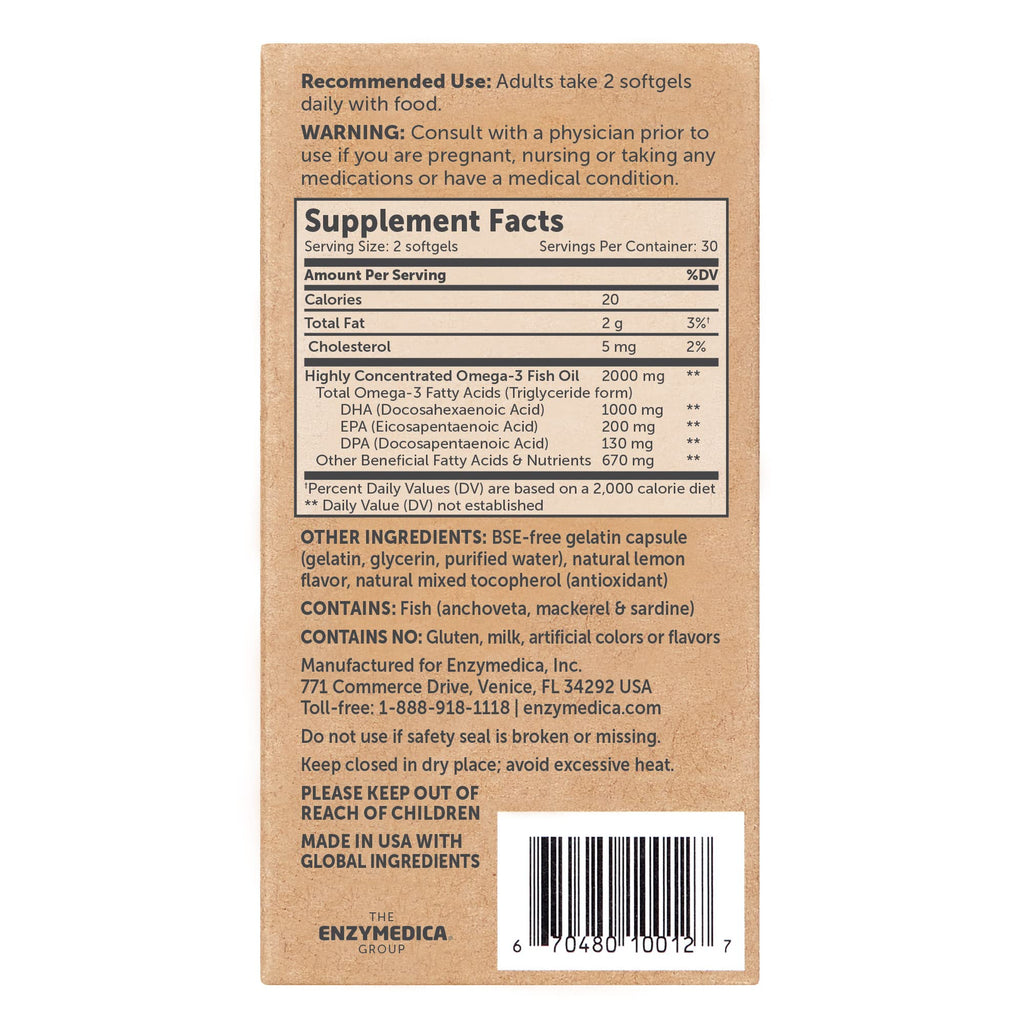 Aqua Biome by Enzymedica Omega 3 Fish Oil Maximum Strength - 120 Softgels | Fish Oil Omega 3 Fatty Acid Supplement for Women & Men, Source of DPA, EPA, & DHA, Heart & Brain Health Support, Gluten Free