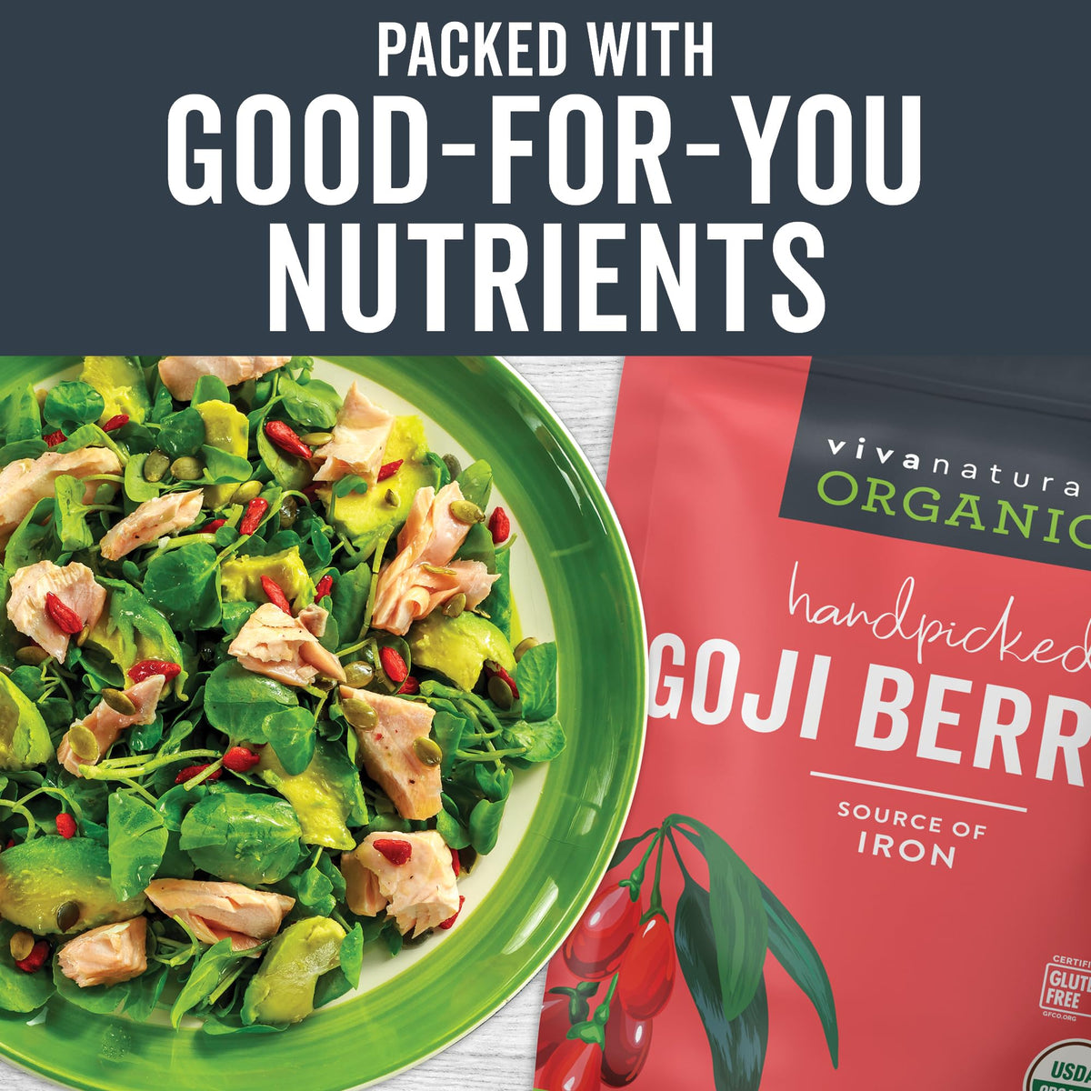 Viva Naturals Organic Dried Goji Berries, 1 lb (454 g) – Non-GMO, Vegan Wolfberries, Perfect for Goji Berry Tea, Smoothies, Baking & Snacking