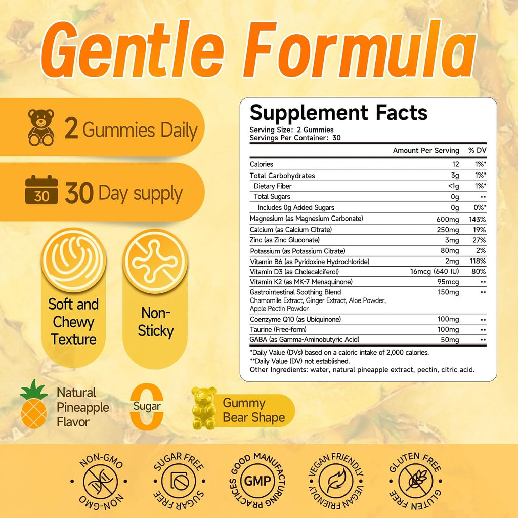 Magnesium Carbonate Gummies 600mg for Adults, 14-in-1 Sugar Free Magnesium Gummies for Relaxation, Muscle, Bone, Energy and Digestive Comfort Support, Pineapple Flavor, 60 Gummies