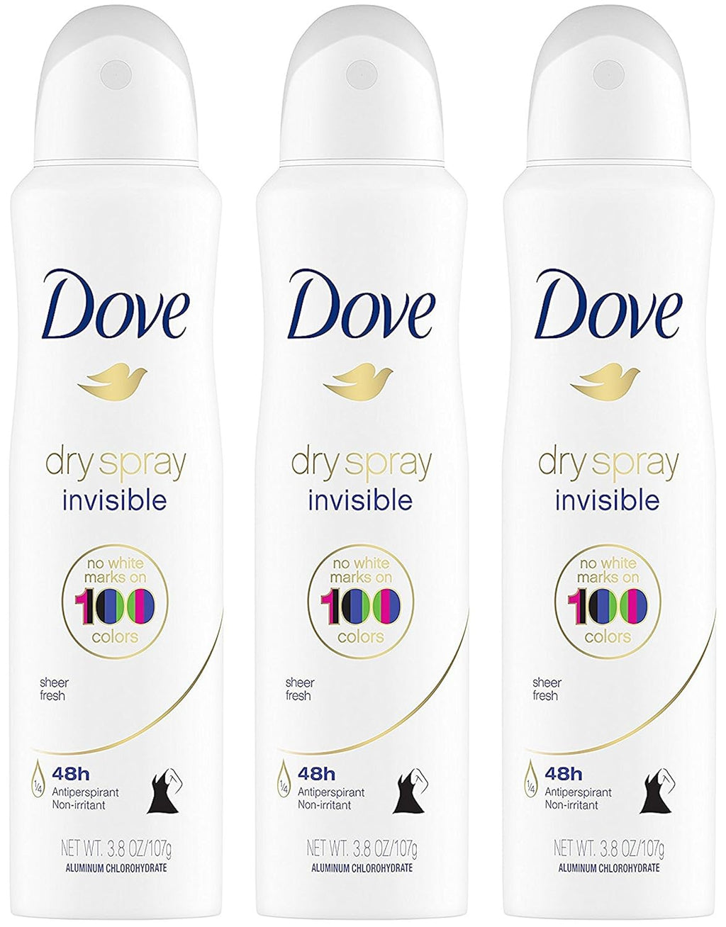 Dove Dry Spray Antiperspirant - Invisible - Sheer Fresh - Net Wt. 3.8 OZ (107 g) Per Can - Pack of 3 Cans