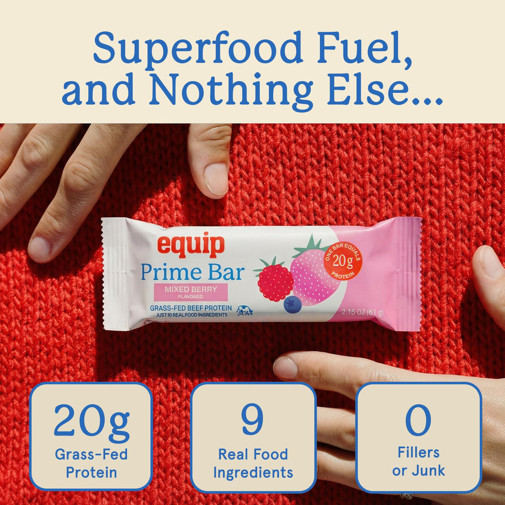 Equip Foods High Protein Prime Bars – Grass Fed Beef Protein, Collagen & Tallow – Gut Friendly, Gluten Free 20g Protein Bars - Only Real-Food Ingredients - Peanut Butter Chocolate, 12 Count