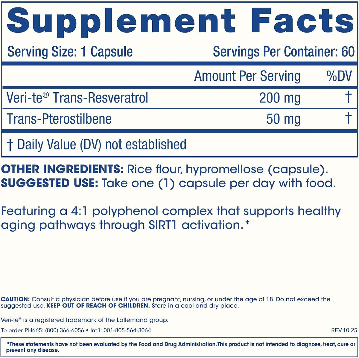 ProHealth Sirtuin 1 Activator | 60 Capsules | Resveratrol Combined with Pterostilbene Activates SIRT1 for Longevity & Cellular Support | Triple Lab-Tested, GMP-Manufactured in USA