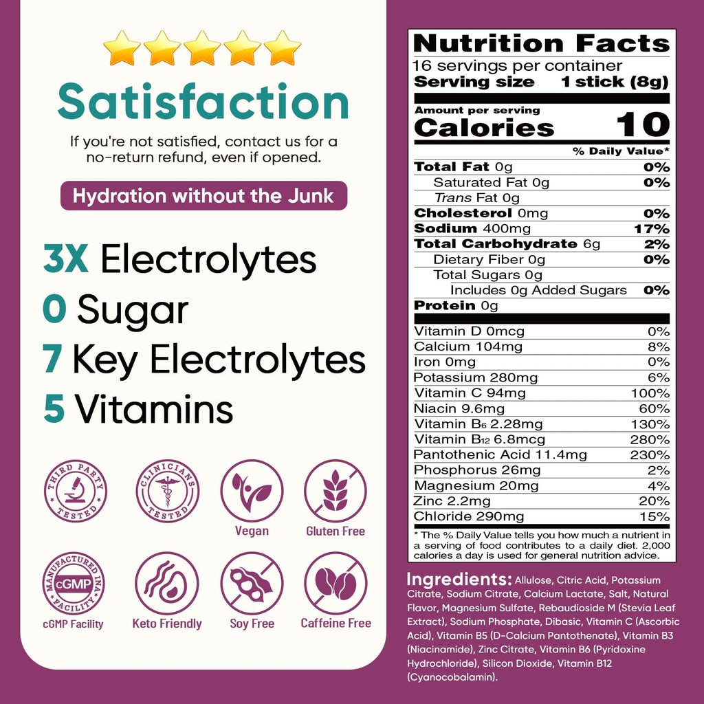 Venture Pal Sugar Free Electrolyte Packet, Liquid Daily IV Hydration Powder | 5 Vitamins & 7 Electrolytes, Instantly Hydration Packets for Sports & Party Recovery, Vegan, Keto Friendly, 16 Sticks