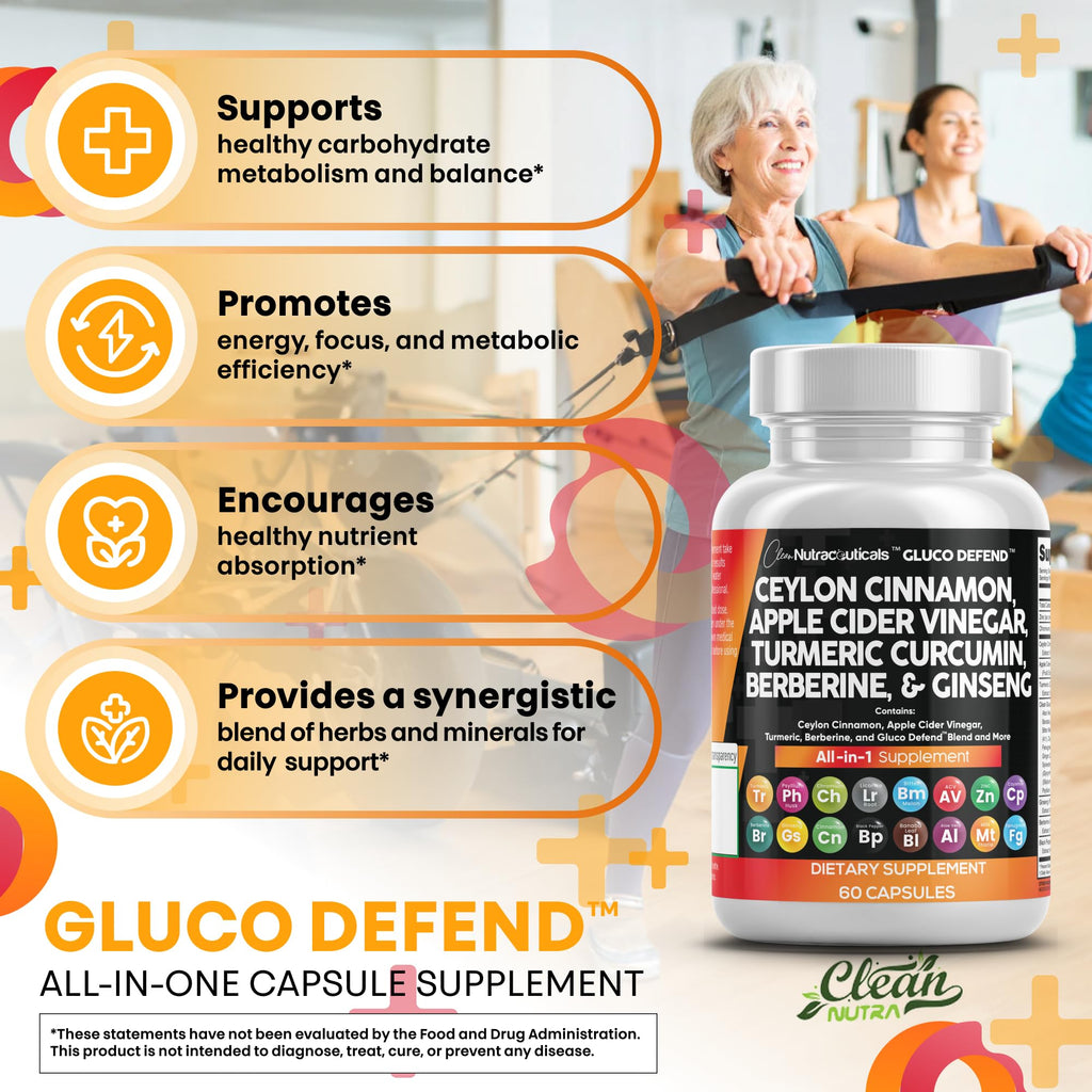 Clean Nutraceuticals Ceylon Cinnamon Capsules + Berberine Turmeric Apple Cider Vinegar Ginseng Bitter Melon (Karela) Gymnema Milk Thistle Fenugreek Supplement Pills Powder for Men & Women