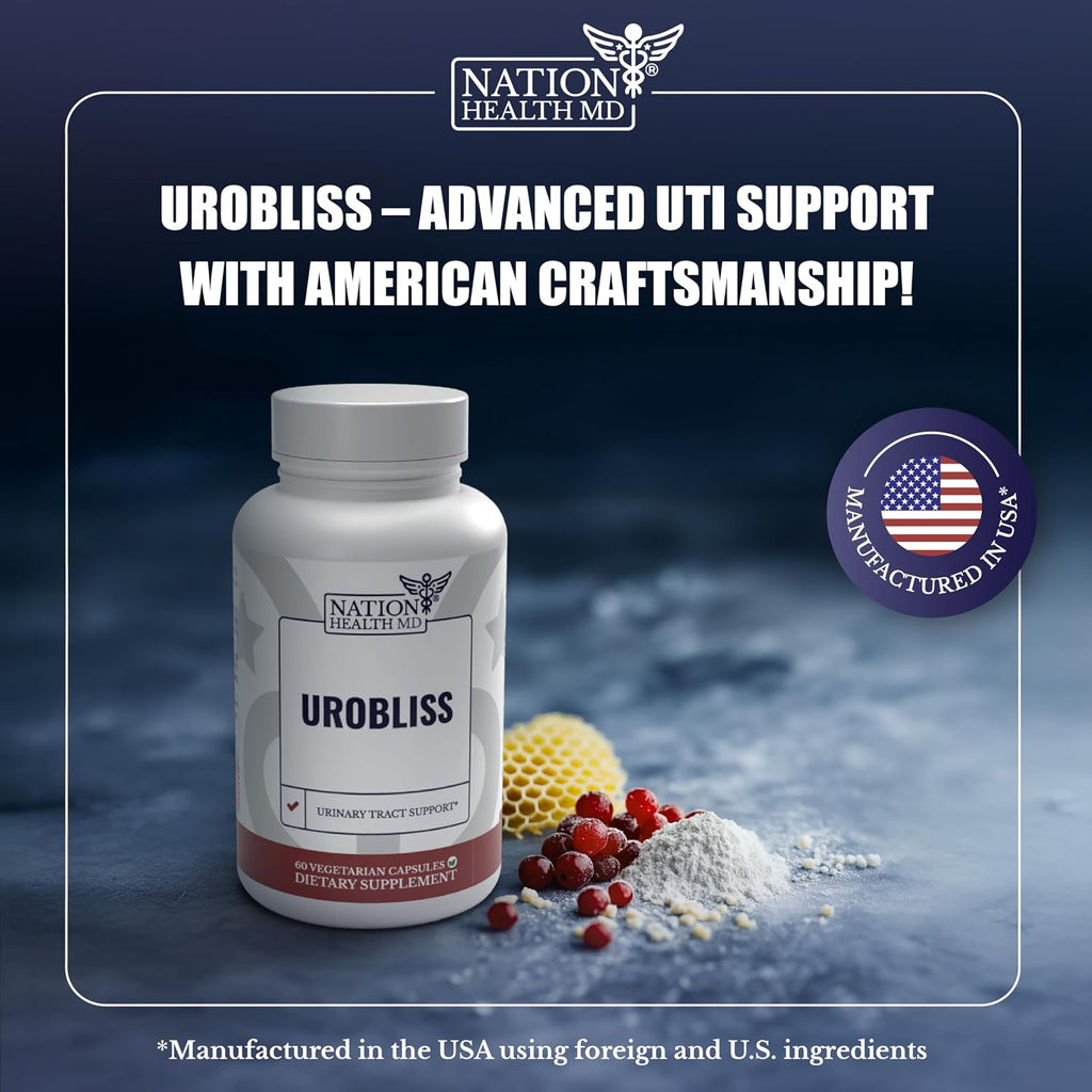UroBliss UTI Supplements - D Mannose with Cranberry Extract, Propolis & Vitamin D3 - UTI Relief, Bladder Support & Urinary Tract Health for Women - 60 Capsules