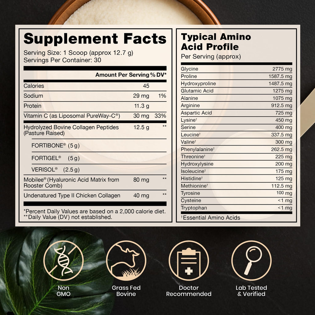 Pure Therapro Rx TriActive Collagen Plus, Collagen Powder for Hair, Skin, Nails, Bones & Joints, Hydrolyzed Collagen Powder w/Patented Peptides, Multi Collagen Protein Powder (Unflavored)