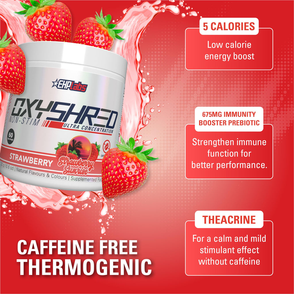 EHP Labs OxyShred Non Stimulant Pre Workout Powder - Stim Free Pre Workout, Caffeine Free Preworkout for Men & Women with L Glutamine & Acetyl L Carnitine - Peach, 60 Servings