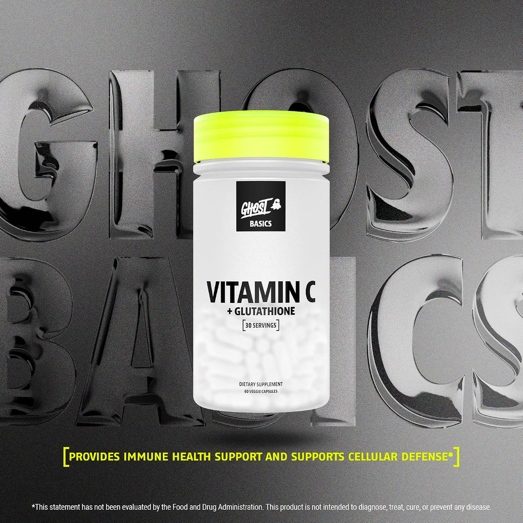 GHOST Basics Vitamin C + Glutathione Supplement for Men & Women – 500MG PureWay-C, 250MG L-Glutathione for Immune Health Support, Detox & Cleanse – Vegan, Soy-Free & Gluten-Free - 60 Veggie Capsules