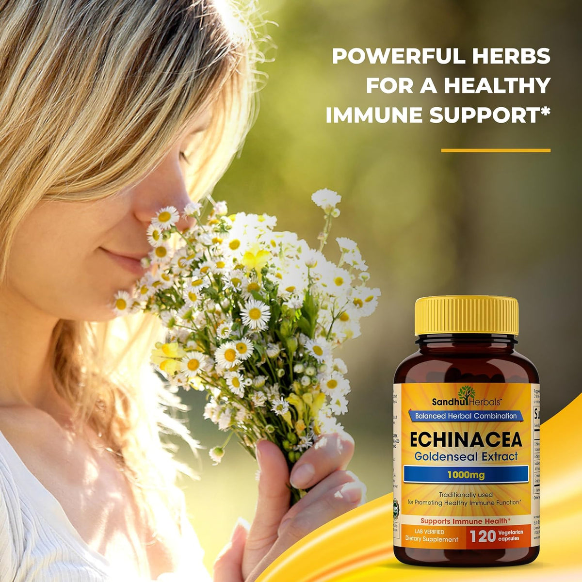 Echinacea Goldenseal 1000 Mg 120 Capsules | Immune System Support Respiratory Response Inflammatory Response Supplement