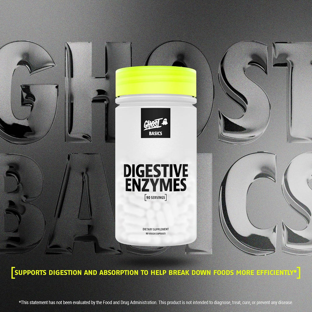 GHOST Basics Digestive Enzymes Supplement for Men & Women - Multi-Enzymes, Probiotics & Prebiotics for Supporting Digestion & Gut Health - Vegan Friendly - 90 Veggie Capsules