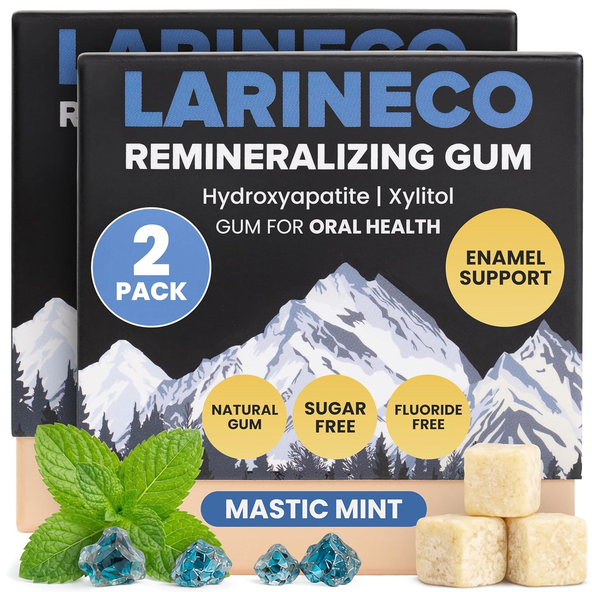 Larineco Remineralizing Gum with Nano Hydroxyapatite &amp; Xylitol – Sugar-Free Xylitol Gum – Plastic-Free
