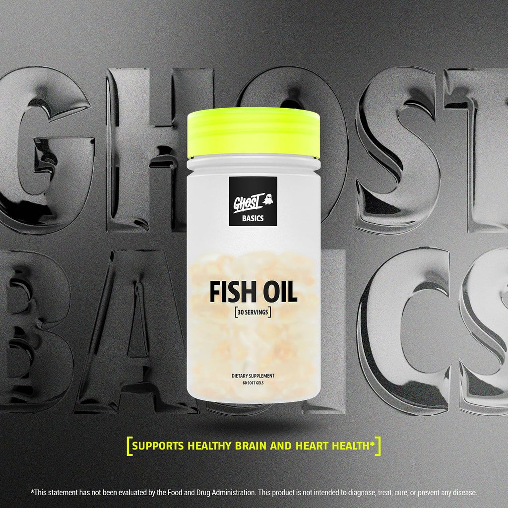 GHOST Basics Fish Oil Supplement, 3000MG Daily Omega 3 Fatty Acids with DHA & EPA for Brain, Heart Health & Immunity Support - Gluten-Free & Soy-Free - 60 Enteric Coated Softgels