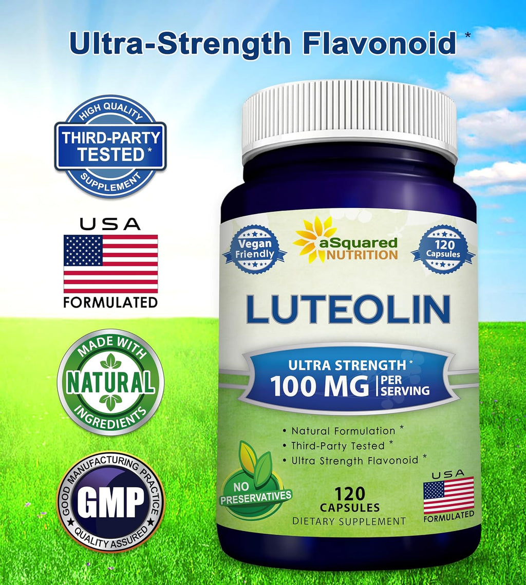 Luteolin 100mg - 120 Capsules - Luteolin Supplement & Powder Complex Pills Commonly Taken with Quercetin - Supports Brain & Memory Health