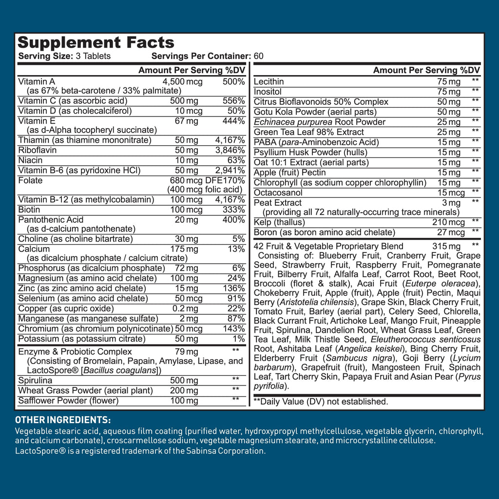 Dr. Tobias Adult Multivitamin for Women & Men 90 Count | Daily Energy & Immune Support | Vitamin Supplement with 42 Fruits & Vegetables + Probiotic + Enzymes | Vegan | 30 Servings