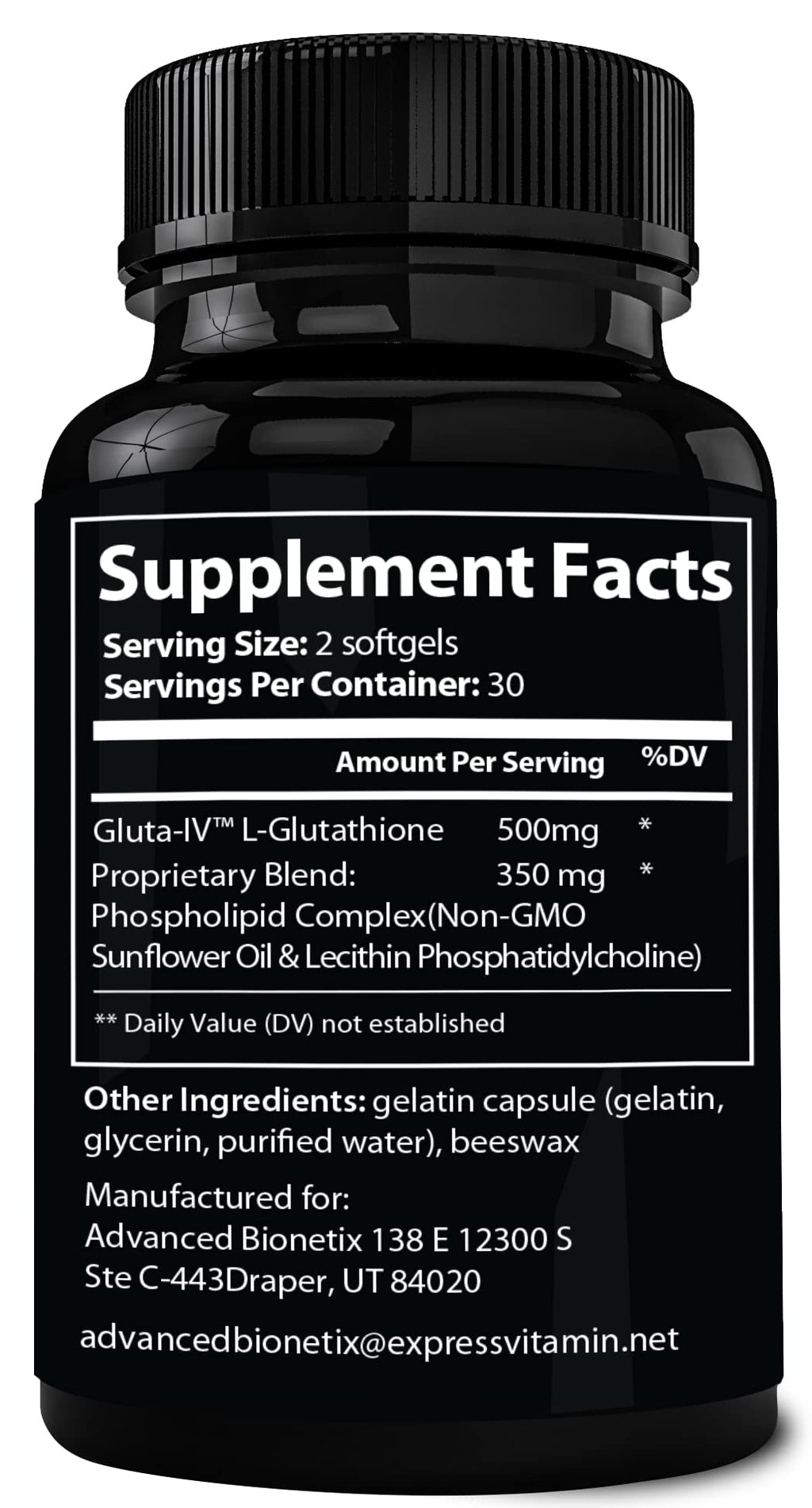 Advanced Bionetix 850mg Liposomal Glutathione Supplement | 120 Total Liposomal Softgels | Antioxidant Supplement w/Gluta-IV™, 100X Absorption Over Powder Glutathione - PrimeBioHealth - canada supplements