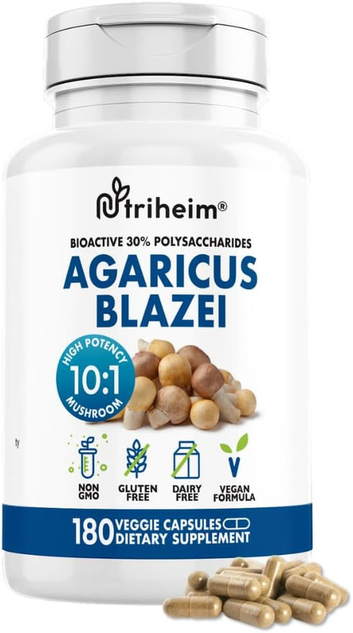 Agaricus Blazei Organic Mushroom Extract for Immune & Energy Support - 30% Polysaccharides & 180 Veggie Capsules - Non-GMO, Gluten-Free, Vegan-Friendly Supplement - PrimeBioHealth - canada supplements