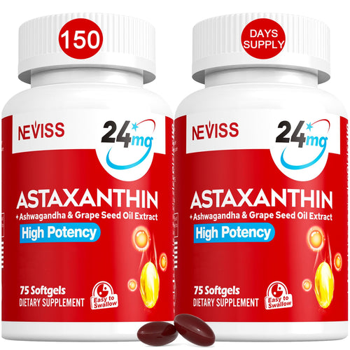 Astaxanthin Supplements 24mg, 5 Month Supply - Coconut MCT Oil, Fresh Microalgae Source w/Grape Seed Oil, Ashwagandha - Antioxidants for Healthy Skin, Eyes, Aging - Non-GMO & Gluten Free, 150 Softgels - PrimeBioHealth - canada supplements