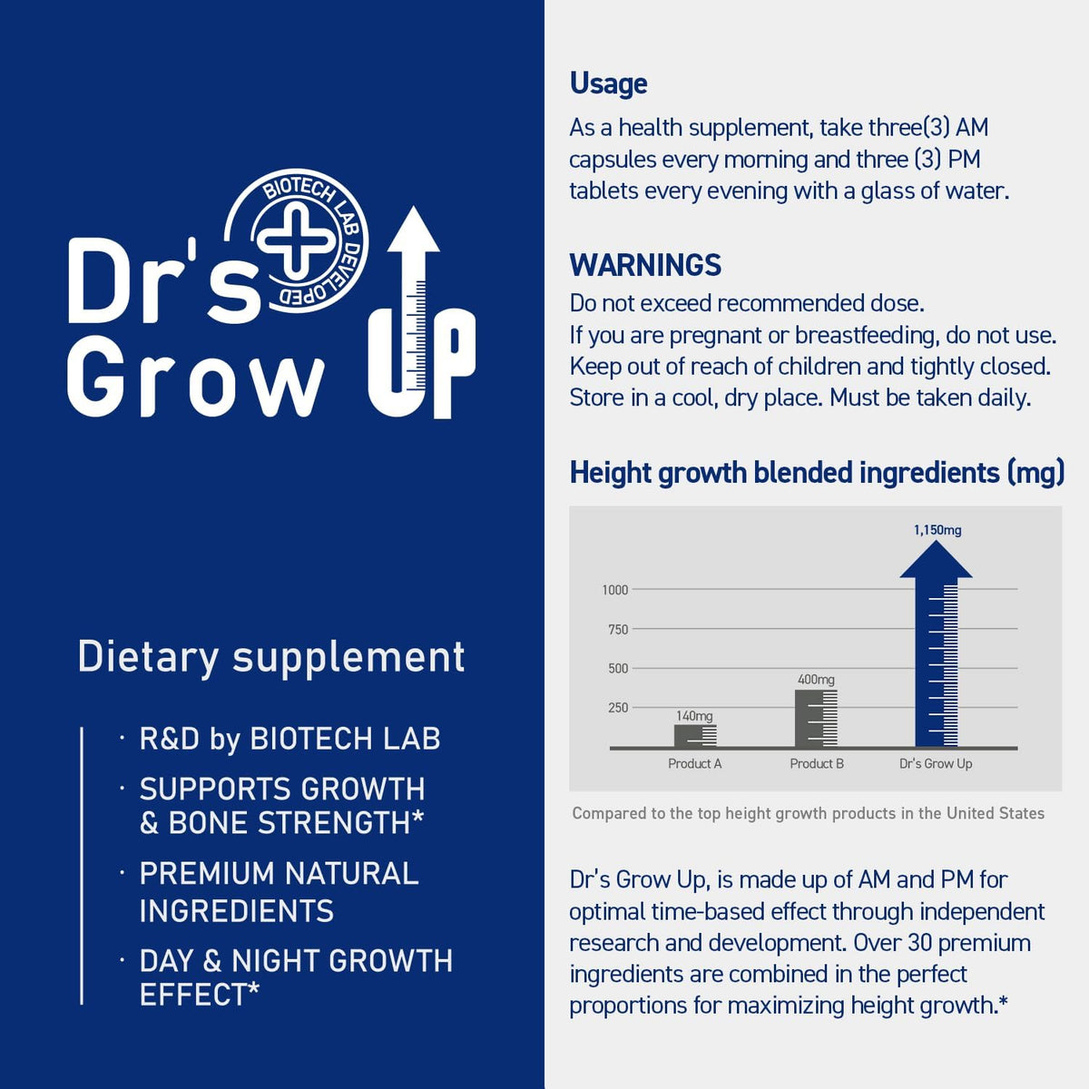 BONE SCIENCE Dr’s Grow UP AM & PM Bone and Growth for Kids and Teens, Day and Night System, Daily Formula with Highly Absorbable Essential Minerals, Vitamin D3 and K2 (MK-7) - PrimeBioHealth - canada supplements