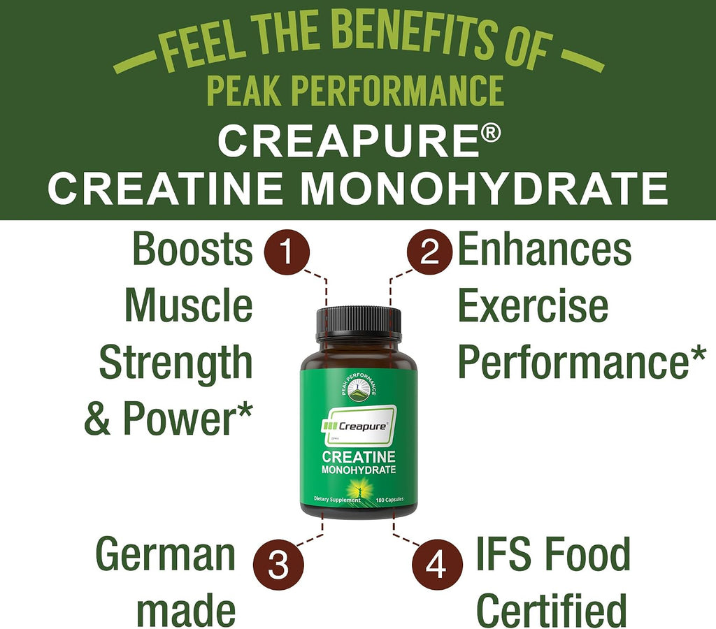 Creapure Creatine Monohydrate 180 Capsules - Ultra High Purity German Made Creatine with Nothing Added at All - Pure Unflavored Pills for Men & Women - No Sugar, Non-GMO, Vegan Friendly Supplement - PrimeBioHealth - canada supplements