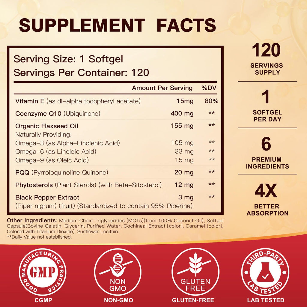 DRFOSTER CoQ10 400mg Softgels - High Absorption Coenzyme Q10 with PQQ, Omega 3-6-9, Plant Sterols & Vitamin E, MCT & Black Pepper - Heart, Brain & Energy Support - Gluten-Free, 120 Days Supply - PrimeBioHealth - canada supplements