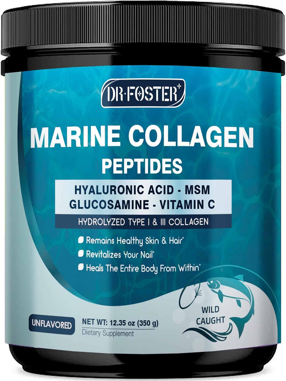 DRFOSTER Marine Collagen Peptides Powder for Joint Support, Hydrolyzed Type I & III Fish Collagen with MSM + GC, Hyaluronic Acid & Vitamin C for Skin, Hair & Nails, Wild-Caught Fish, 35 Servings - PrimeBioHealth - canada supplements