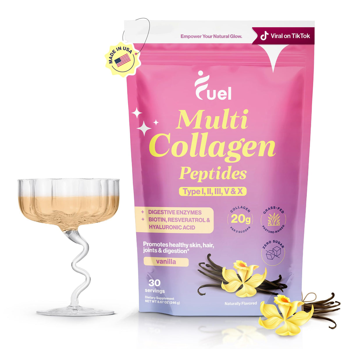 Fuel Multi Collagen Peptides Powder – 20g Hydrolyzed Collagen Types I, II, III, V & X – Hair, Skin, Nails & Joint Support – Keto & Gluten Free – Unflavored – 40 Servings (16.64oz) - PrimeBioHealth - canada supplements