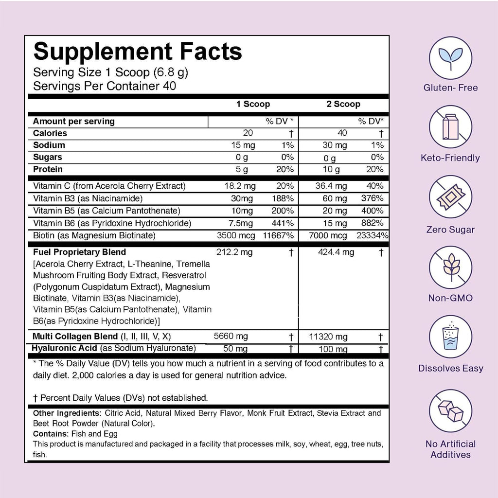 Fuel Multi Collagen Peptides Powder – 20g Hydrolyzed Collagen Types I, II, III, V & X – Hair, Skin, Nails & Joint Support – Keto & Gluten Free – Unflavored – 40 Servings (16.64oz) - PrimeBioHealth - canada supplements