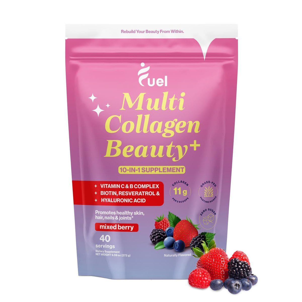 Fuel Multi Collagen Peptides Powder – 20g Hydrolyzed Collagen Types I, II, III, V & X – Hair, Skin, Nails & Joint Support – Keto & Gluten Free – Unflavored – 40 Servings (16.64oz) - PrimeBioHealth - canada supplements