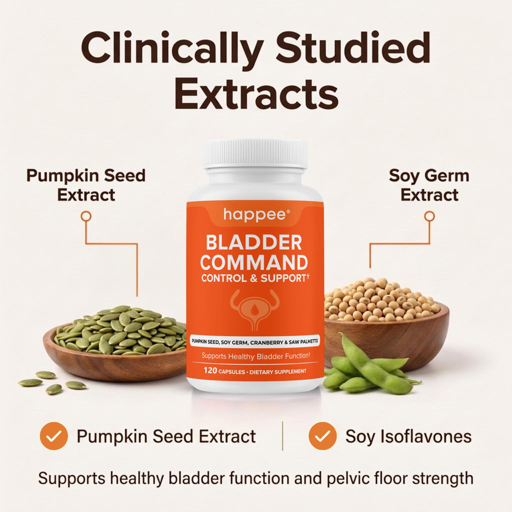 Happee Bladder Control Supplement for Women & Men - Pumpkin Seed Extract, Soy Germ, Saw Palmetto & Cranberry Blend - Bladder Support for Urinary Frequency, Leaks & Urgency - 60 Capsules - PrimeBioHealth - canada supplements