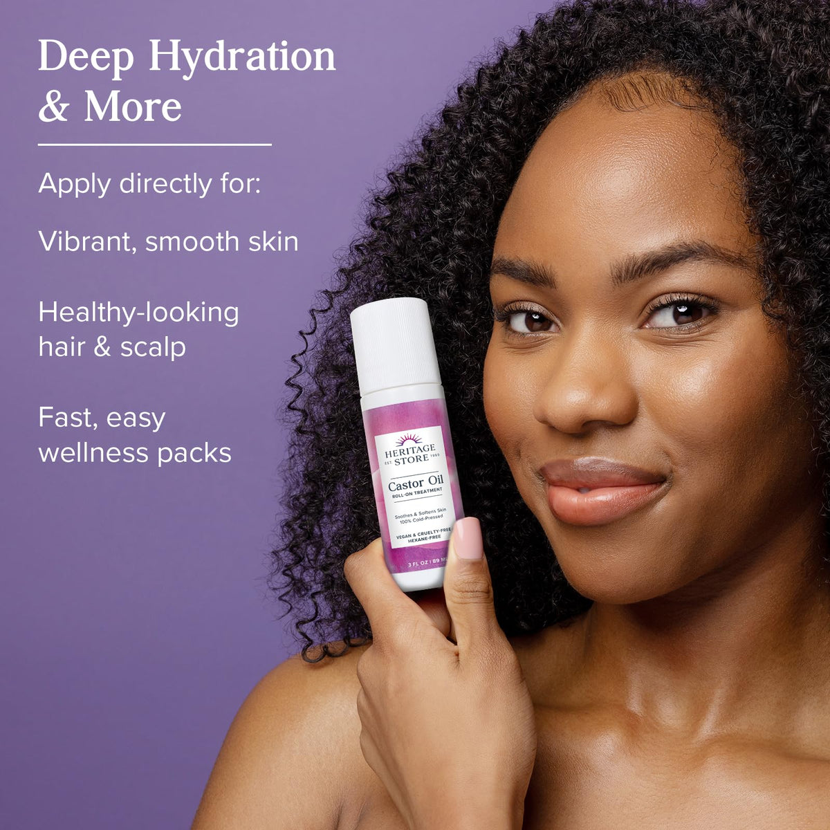 HERITAGE STORE Castor Oil Roll On Nourishing Treatment - Targeted Hydration for Skin Care, Hair Care, Quick and Easy Castor Oil Pack Wrap - Hexane Free, Vegan, Cruelty Free, 60-Day Guarantee, 3oz - PrimeBioHealth - canada supplements