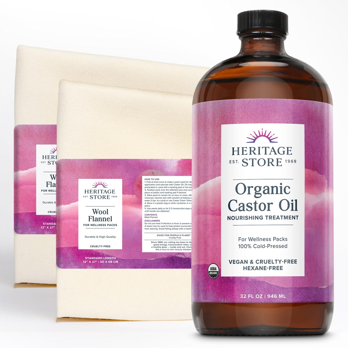 HERITAGE STORE Organic Castor Oil - Glass Bottle - Nourishing Treatment for Hair and Skin - Eyelash Serum for Eyelashes, Brows, Castor Oil Packs - Cold Pressed, Hexane Free, Vegan 16oz - PrimeBioHealth - canada supplements