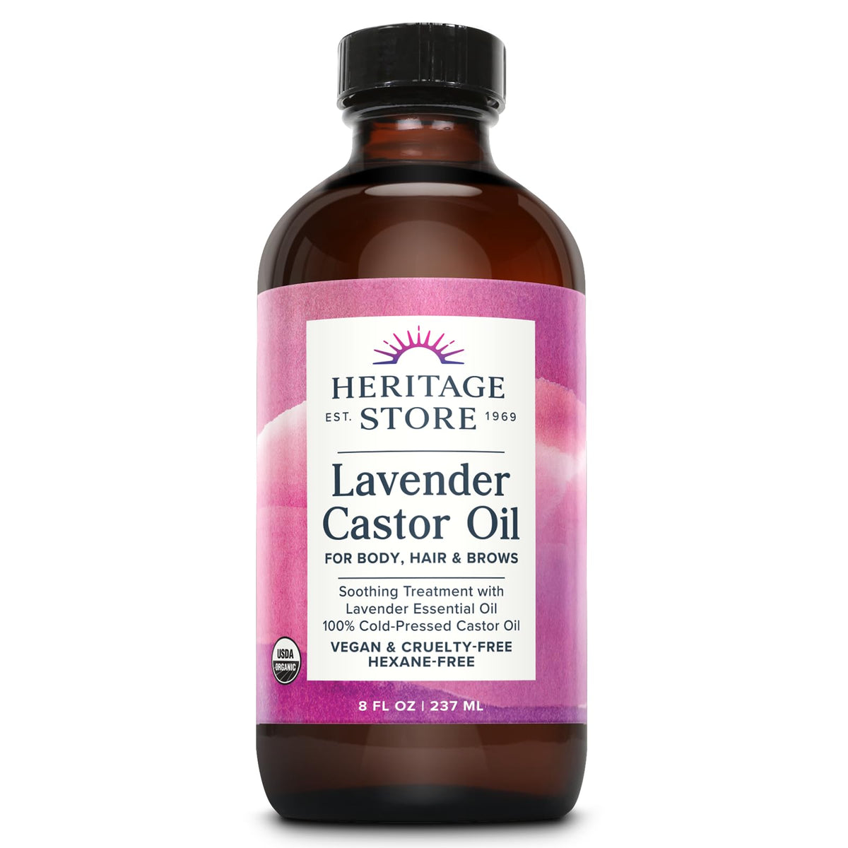 HERITAGE STORE Organic Castor Oil - Glass Bottle - Nourishing Treatment for Hair and Skin - Eyelash Serum for Eyelashes, Brows, Castor Oil Packs - Cold Pressed, Hexane Free, Vegan 16oz - PrimeBioHealth - canada supplements