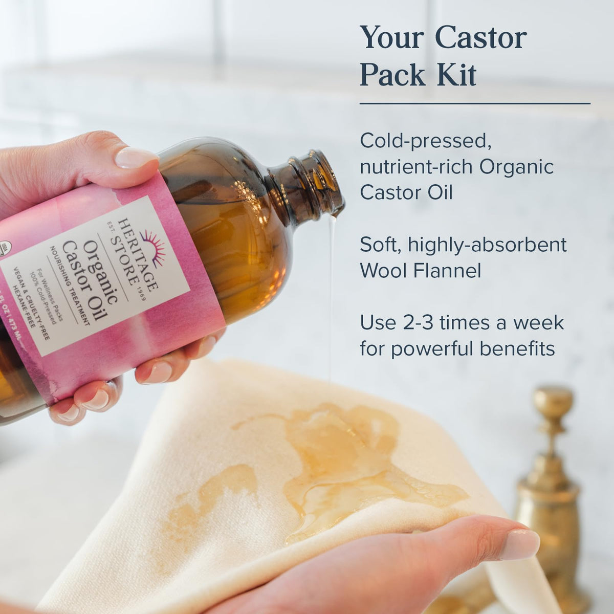HERITAGE STORE Organic Castor Oil - Glass Bottle - Nourishing Treatment for Hair and Skin - Eyelash Serum for Eyelashes, Brows, Castor Oil Packs - Cold Pressed, Hexane Free, Vegan 16oz - PrimeBioHealth - canada supplements