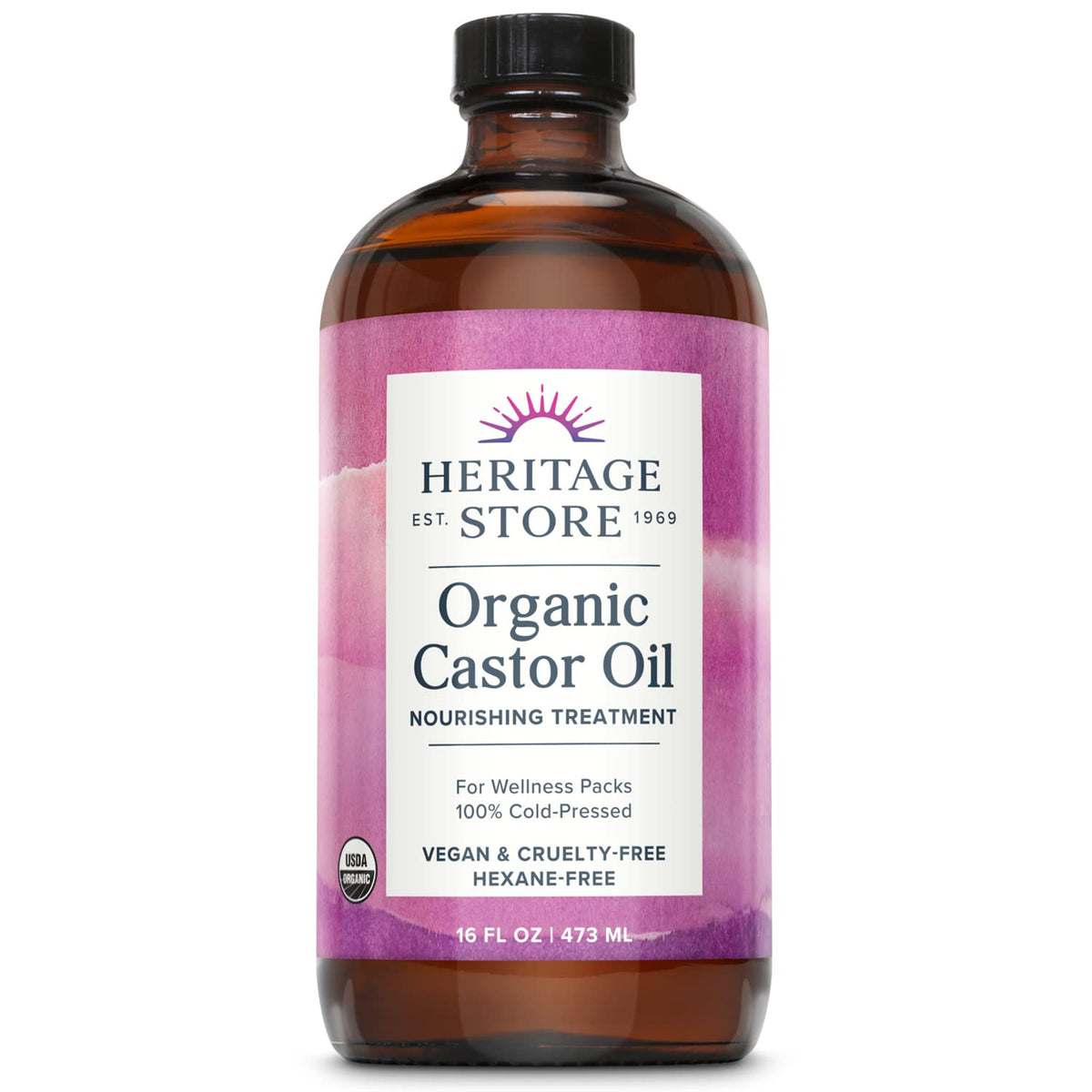 HERITAGE STORE Organic Castor Oil - Glass Bottle - Nourishing Treatment for Hair and Skin - Eyelash Serum for Eyelashes, Brows, Castor Oil Packs - Cold Pressed, Hexane Free, Vegan 16oz - PrimeBioHealth - canada supplements
