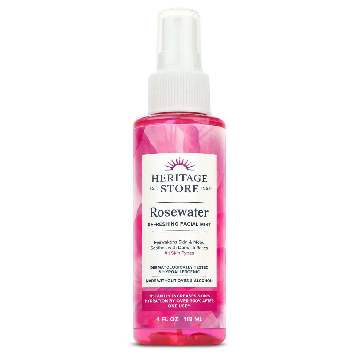 HERITAGE STORE Rosewater - Refreshing Face Mist with Damask Rose, All Skin Types - Hydrating Rose Water Spray for Glowing Skin Care - No Dyes or Alcohol, Hypoallergenic, Vegan, 60-Day Guarantee, 12oz - PrimeBioHealth - canada supplements
