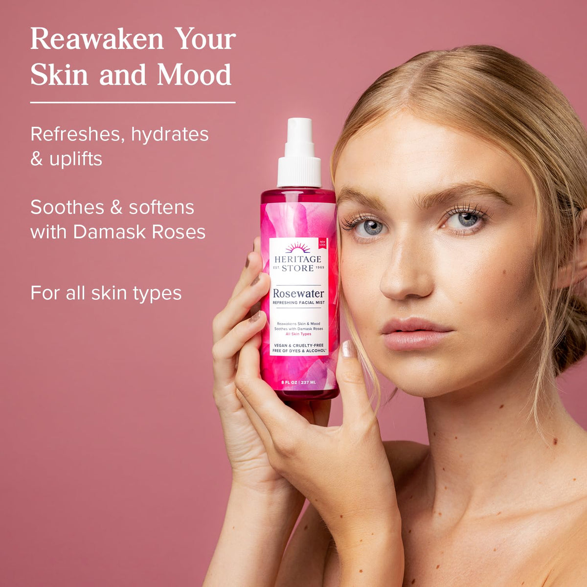 HERITAGE STORE Rosewater - Refreshing Face Mist with Damask Rose, All Skin Types - Hydrating Rose Water Spray for Glowing Skin Care - No Dyes or Alcohol, Hypoallergenic, Vegan, 60-Day Guarantee, 12oz - PrimeBioHealth - canada supplements
