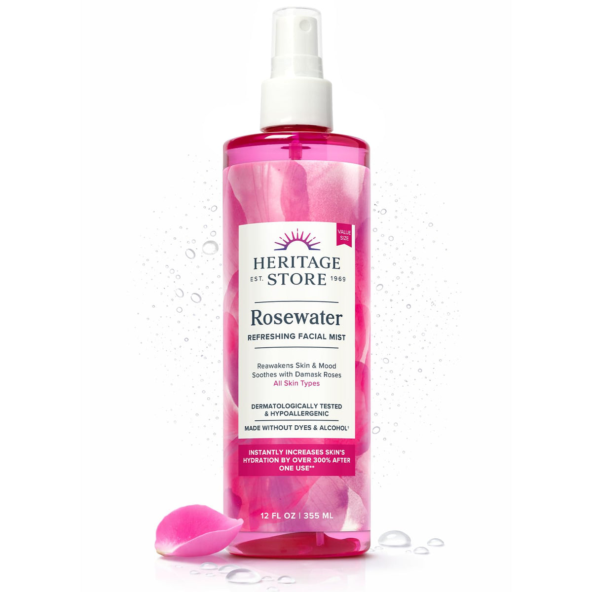 HERITAGE STORE Rosewater - Refreshing Face Mist with Damask Rose, All Skin Types - Hydrating Rose Water Spray for Glowing Skin Care - No Dyes or Alcohol, Hypoallergenic, Vegan, 60-Day Guarantee, 12oz - PrimeBioHealth - canada supplements