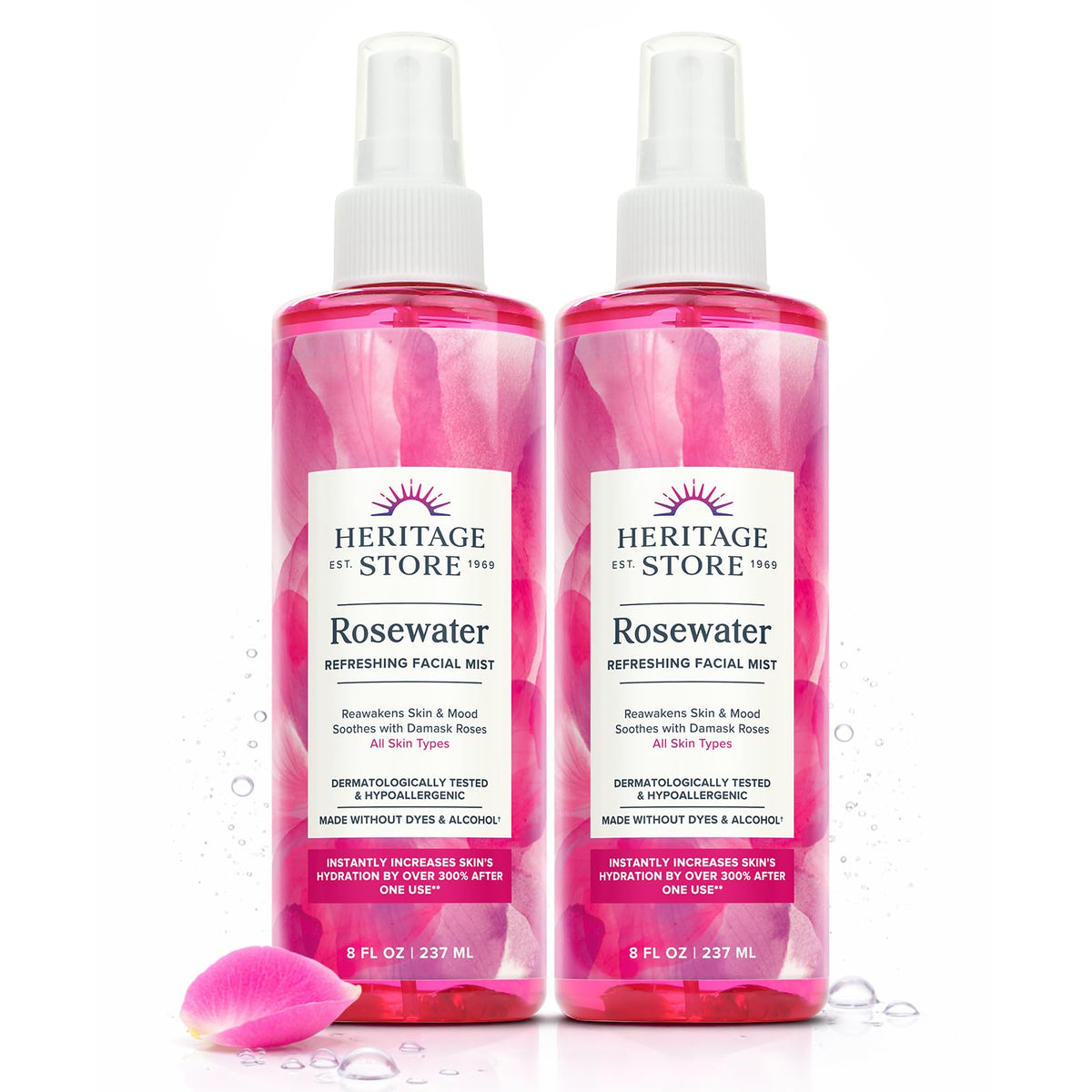 HERITAGE STORE Rosewater - Refreshing Face Mist with Damask Rose, All Skin Types - Hydrating Rose Water Spray for Glowing Skin Care - No Dyes or Alcohol, Hypoallergenic, Vegan, 60-Day Guarantee, 12oz - PrimeBioHealth - canada supplements