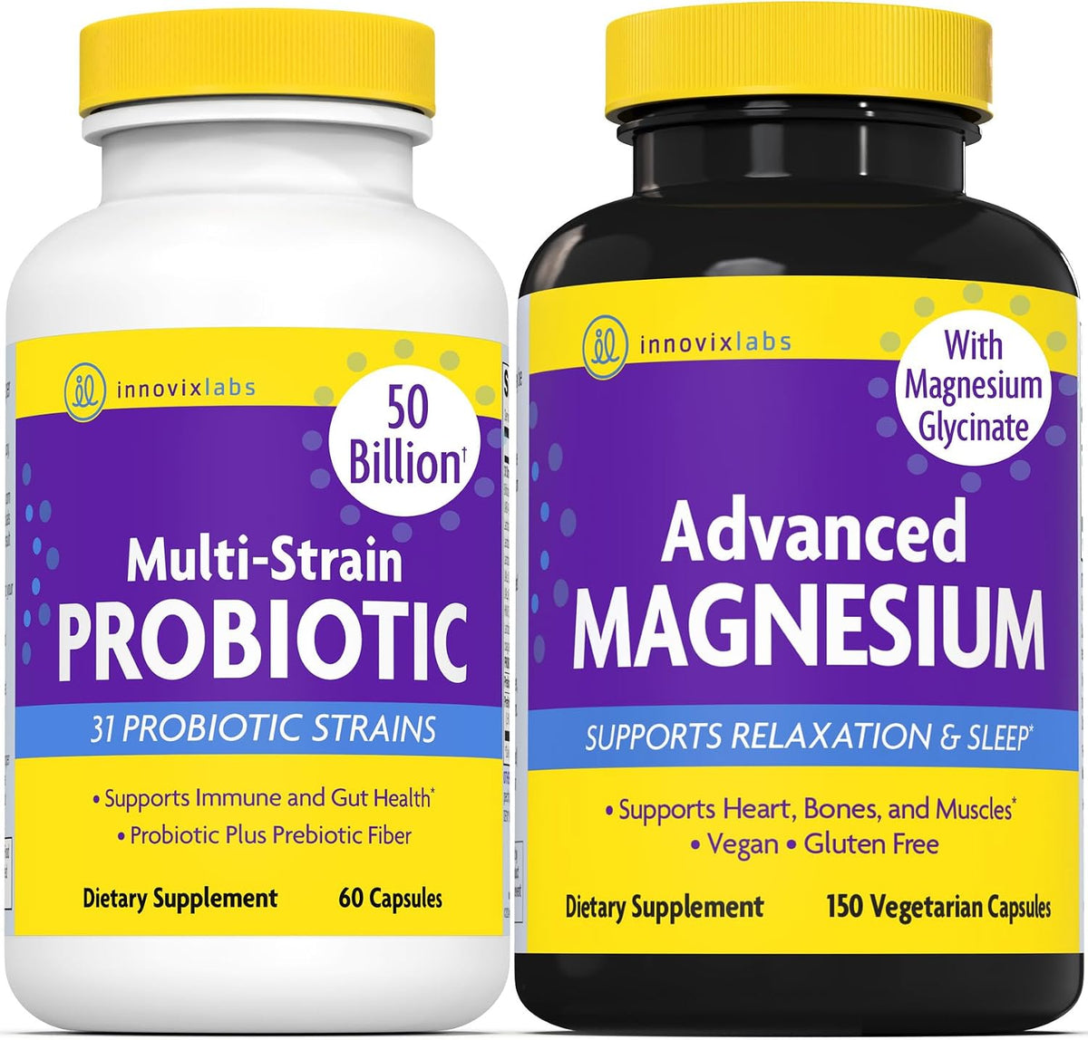 InnovixLabs Probiotic & Magnesium Bundle Multi-Strain Probiotic (60 Time-Release Capsules) Advanced Magnesium (150 Time-Release Capsules). Helps Support Immune and Gut Health. * - PrimeBioHealth - canada supplements