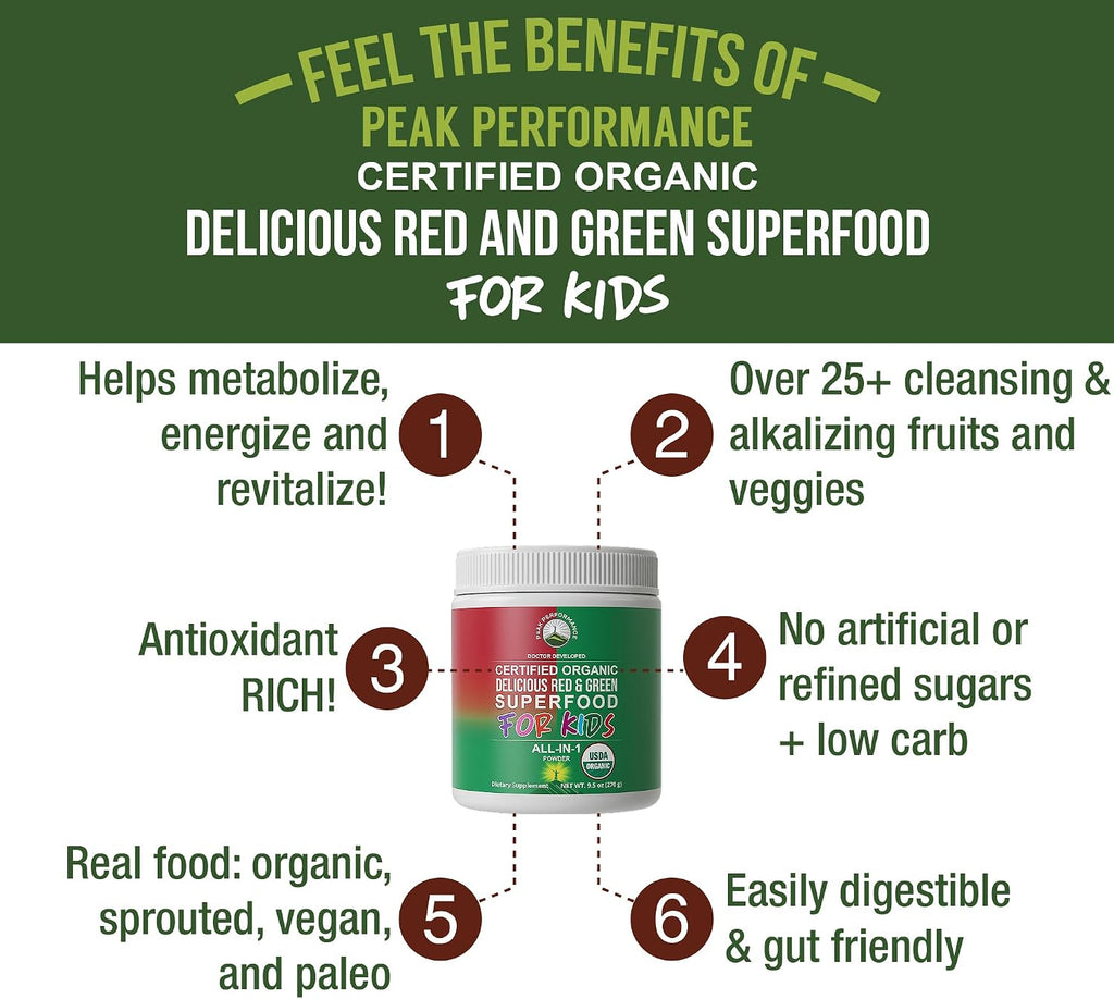 Kids Greens and Reds Superfood Powder - Best Tasting Organic Vegan Super Food Juice with 25+ Fruits and Vegetables - Gluten Free Real Food Vitamins - Green and Red Superfoods Supplement for Children - PrimeBioHealth - canada supplements