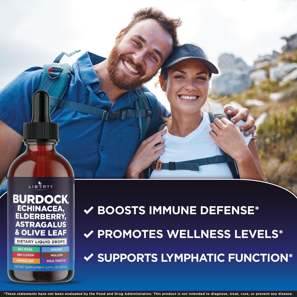 Liberty Lifestyle Lymphatic Drainage Supplement - Burdock Lymphatic Support Drops - Burdock Root, Mullein, Echinacea, Elderberry, Dandelion, Astragalus, Milk Thistle, Red Clover - 2 oz - PrimeBioHealth - canada supplements