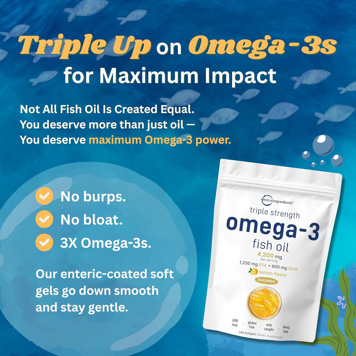 Micro Ingredients Omega-3 Fish Oil 4,200mg Softgels & Mega Probiotics 200 Billion CFU Veggie Capsules | 2 Pack Bundle | Wild-Caught, Burpless, Lemon Flavor | 40 Strains + Inulin, Acacia, & Bromelai - PrimeBioHealth - canada supplements