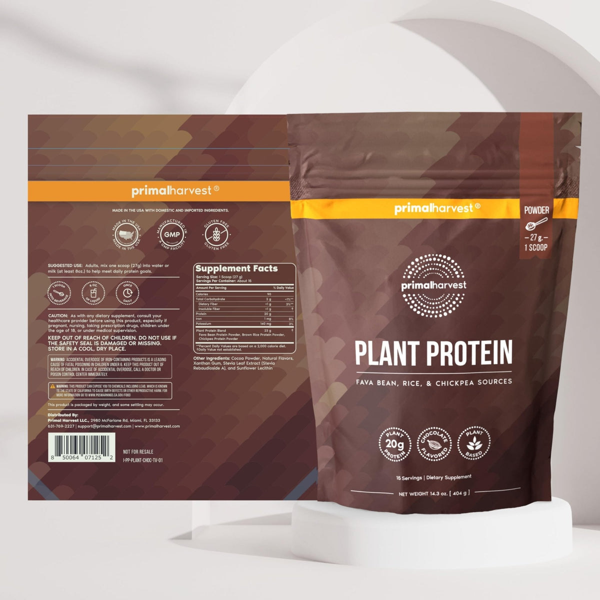 Primal Harvest Protein - Vegan Chocolate Protein Powder, Gluten & Dairy Free - PrimeBioHealth - canada supplements
