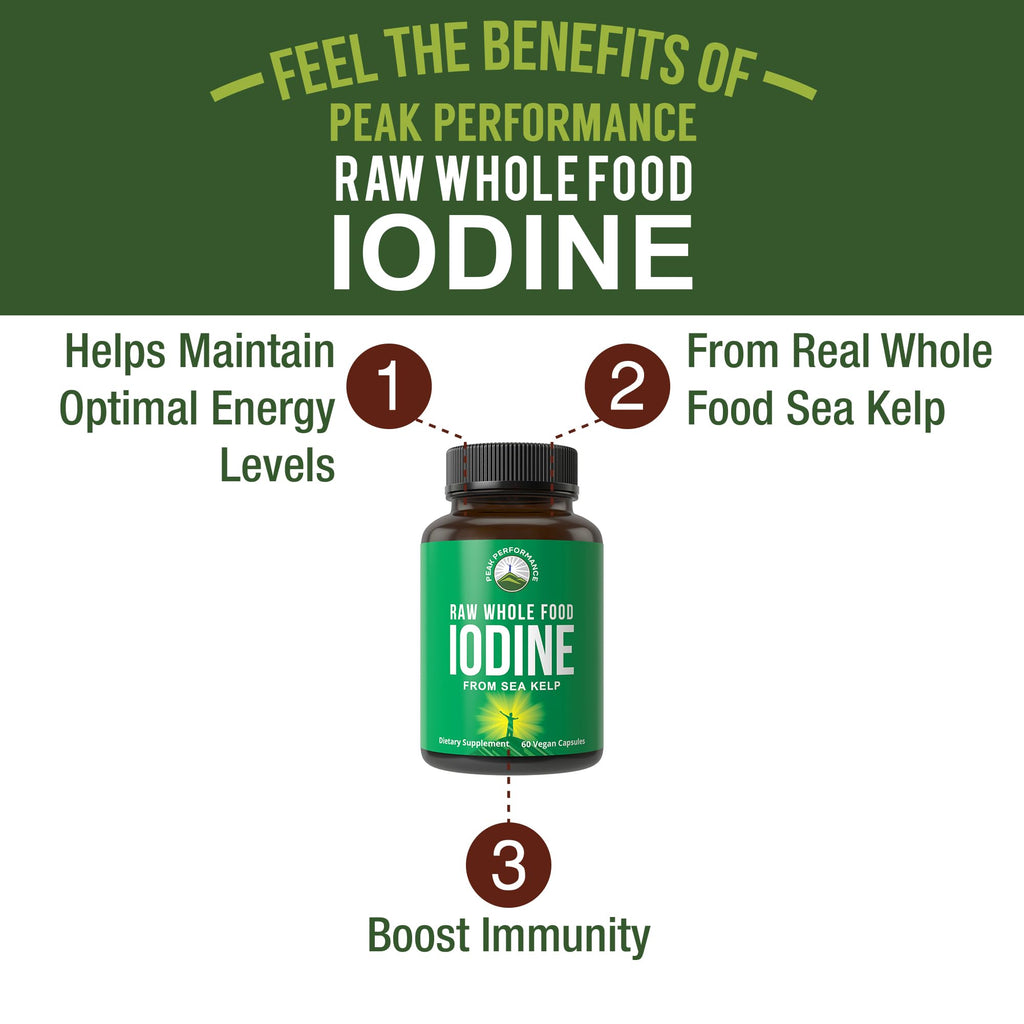 Raw Whole Food Iodine Supplement from Organic Kelp (Ascophyllum Nodosum) by Peak Performance. Potassium Iodide Support Tablets. for Metabolism, Energy, and Immune. 60 Vegan Capsules, Pills - PrimeBioHealth - canada supplements
